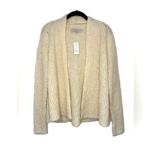 Loft NWT Mohair & Wool Blend Boucle Knit Open Front Cardigan Sz M Soft Fuzzy